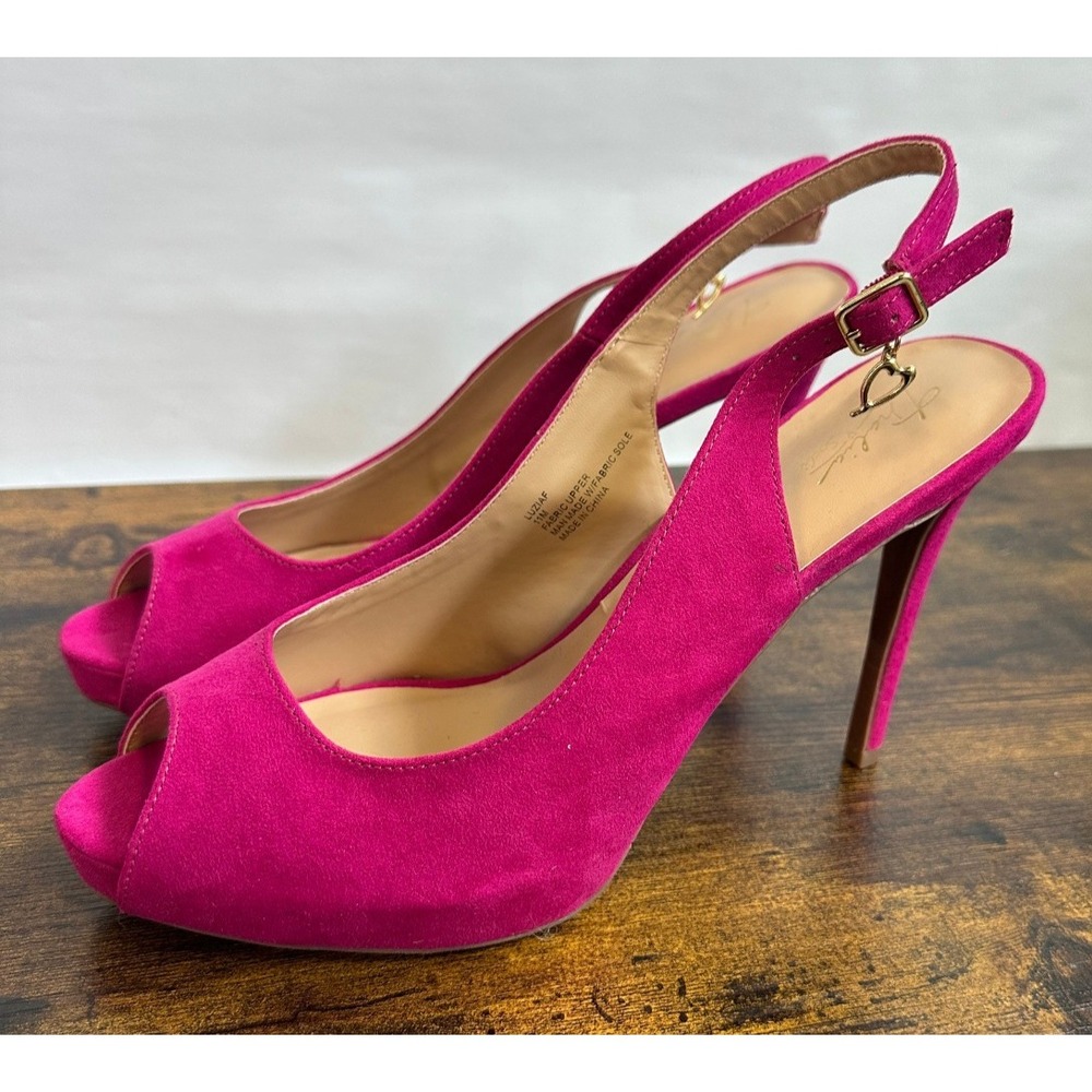 Thalia Sodi Luziaf Fuchsia Pink Faux Suede Pumps Peep Toe Slingback Heels 11 M - Picture 10 of 14